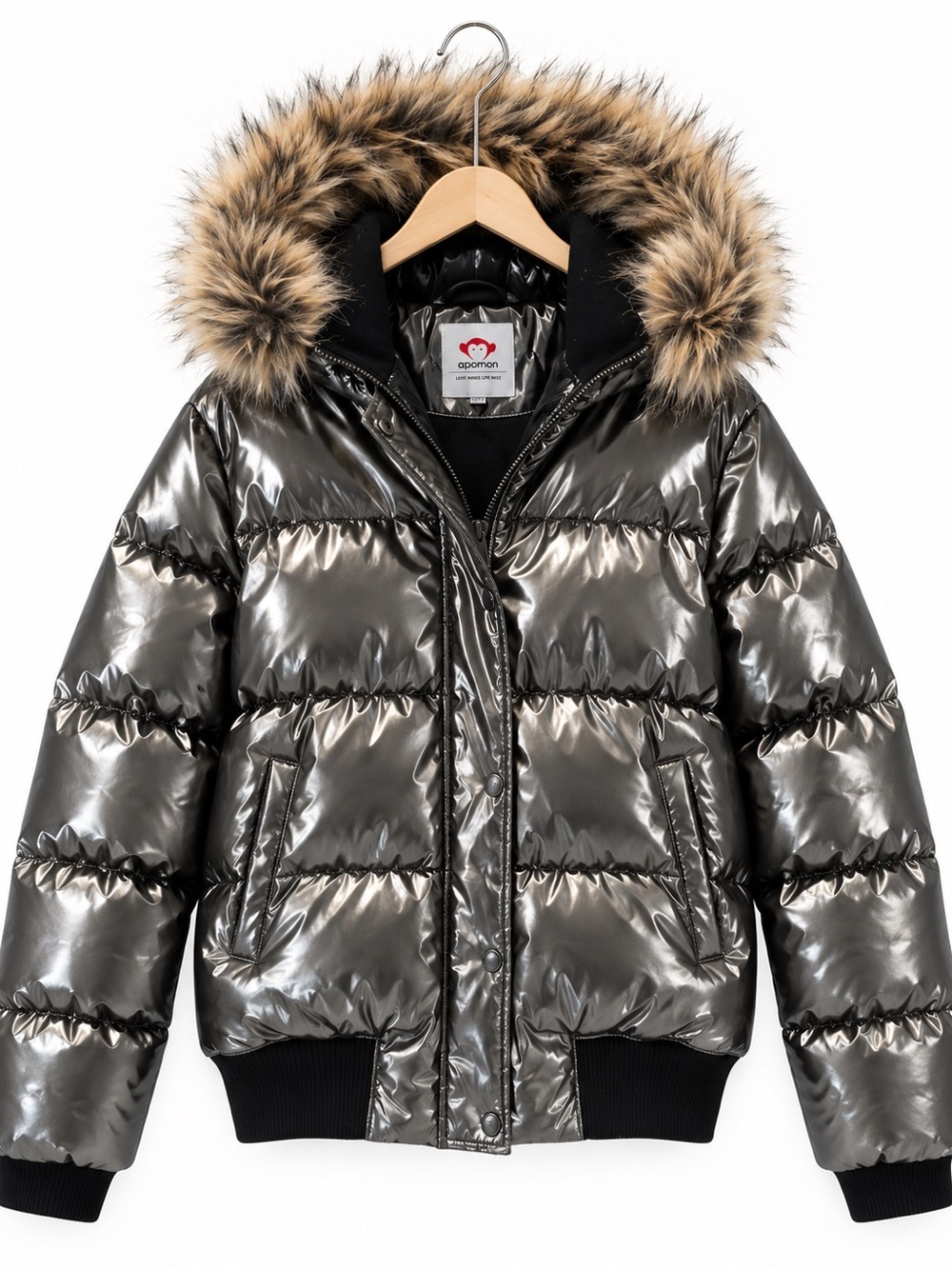 Appaman Metallic Silver Puffy Jacket with Faux-Fur Hood